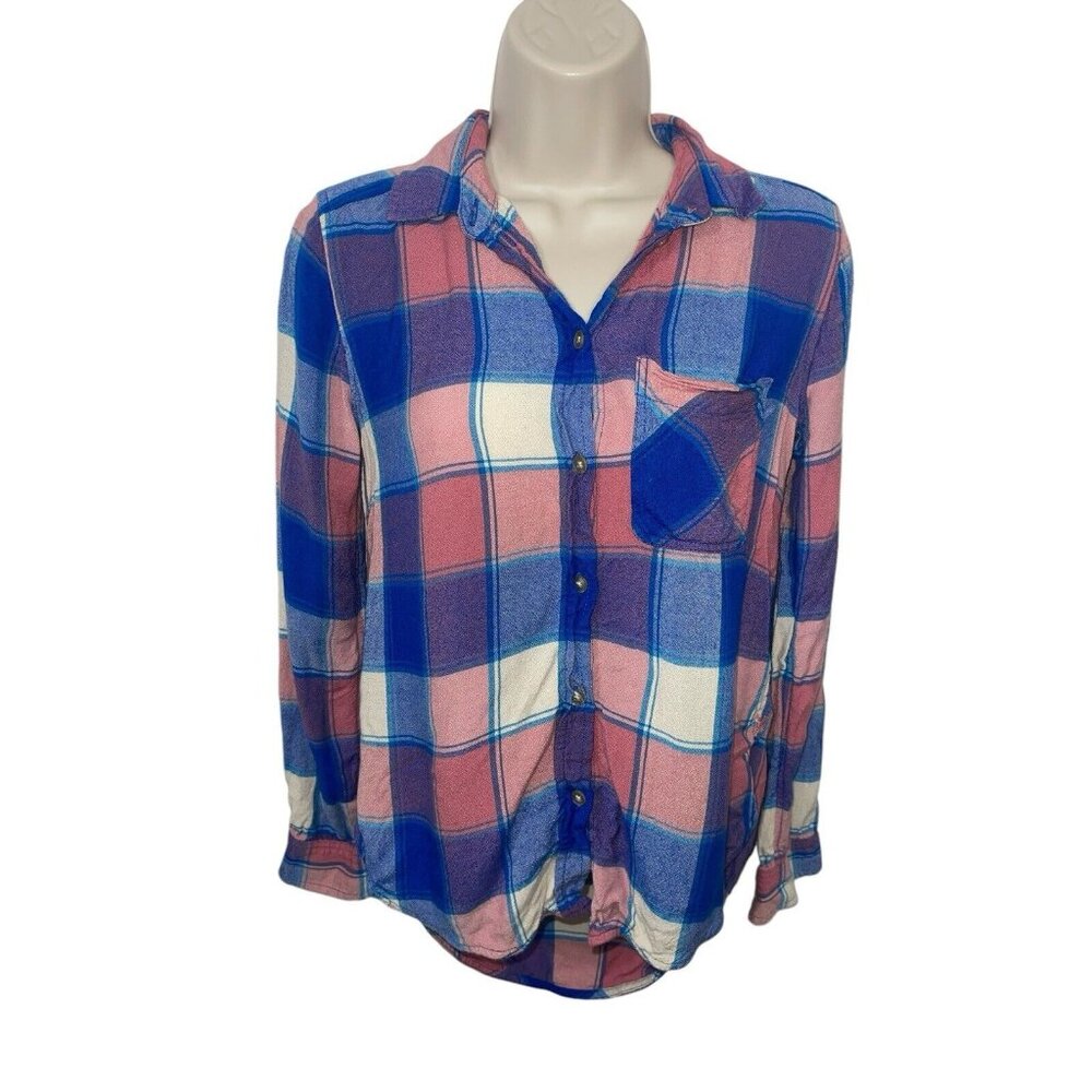 AMERICAN EAGLE OUTFITTERS Women's XXS Boyfriend Fit Plaid High Low Hem Shirt